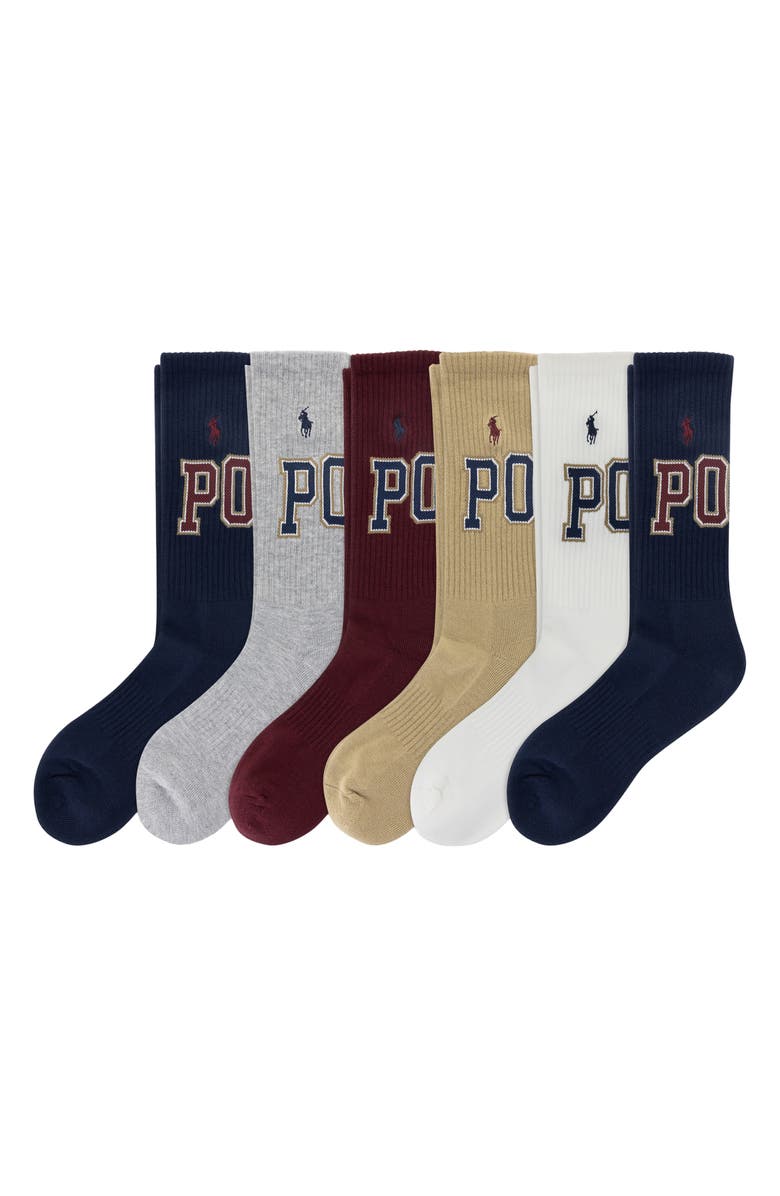 Polo Ralph Lauren Assorted 6-Pack Varsity Logo Crew Socks, Main, color, Assorted