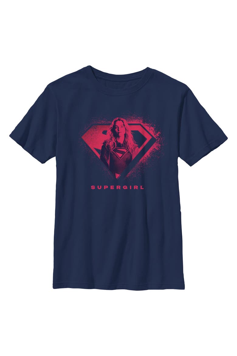 Boys Supergirl Kara Portrait Logo T Shirt, Main, color, Navy Blue