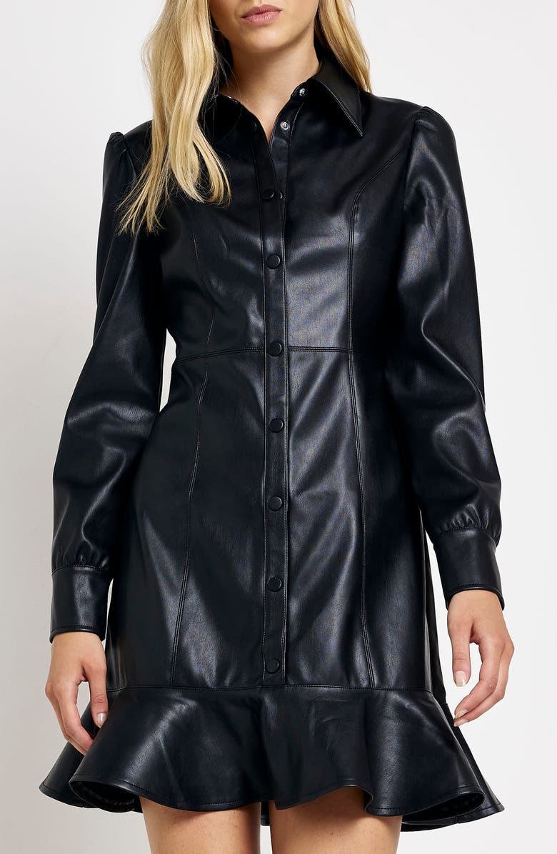 River Island Long Sleeve Faux Leather Minidress, Alternate, color, 