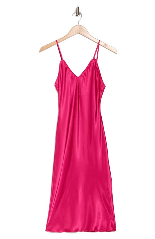 Shop Bebe V-neck Spaghetti Strap Satin Slip Dress In Fuchsia
