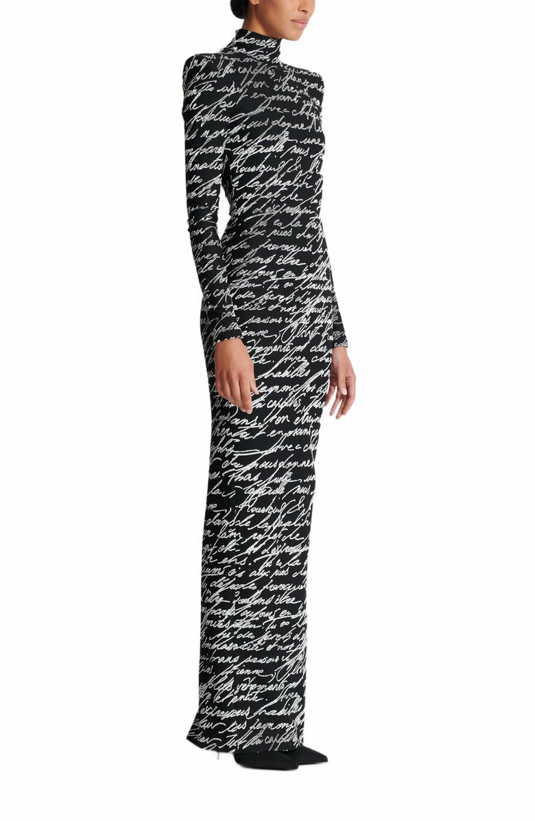 Balmain Long "Love Letter" Jacquard Knit Dress, Alternate, color, Black