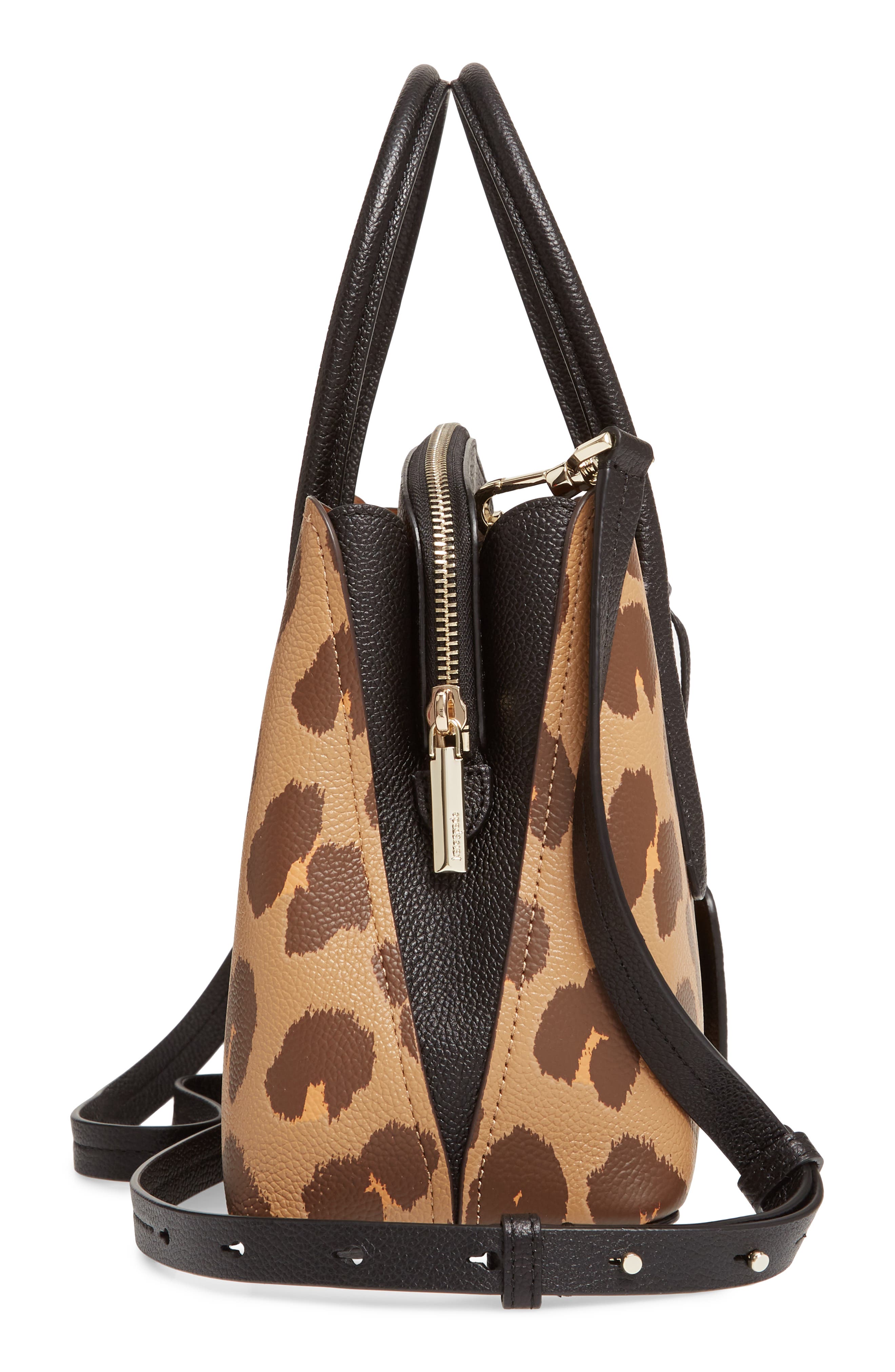Kate Spade New York medium margaux leopard print leather satchel, Alternate, color, 