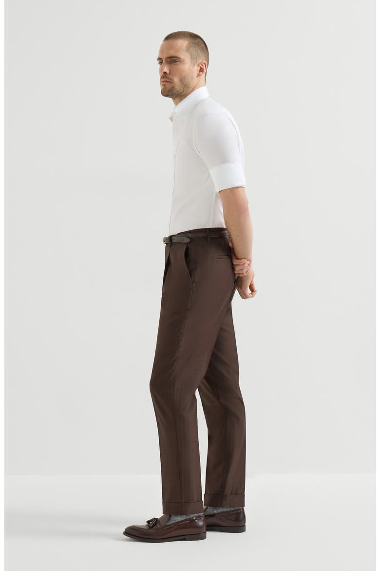 Virgin wool and cashmere trousers with pleat, Alternate, color, Brown