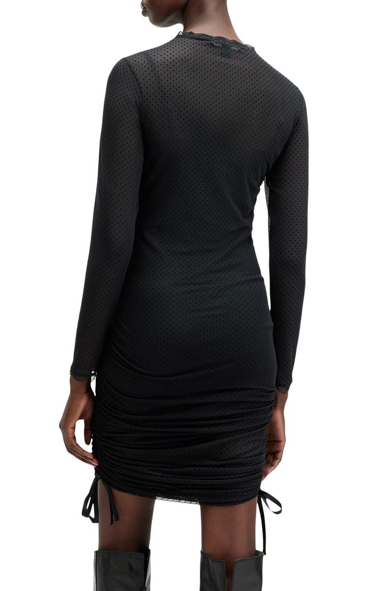 AllSaints Adara Swiss Dot Long Sleeve Mesh Dress, Alternate, color, Black