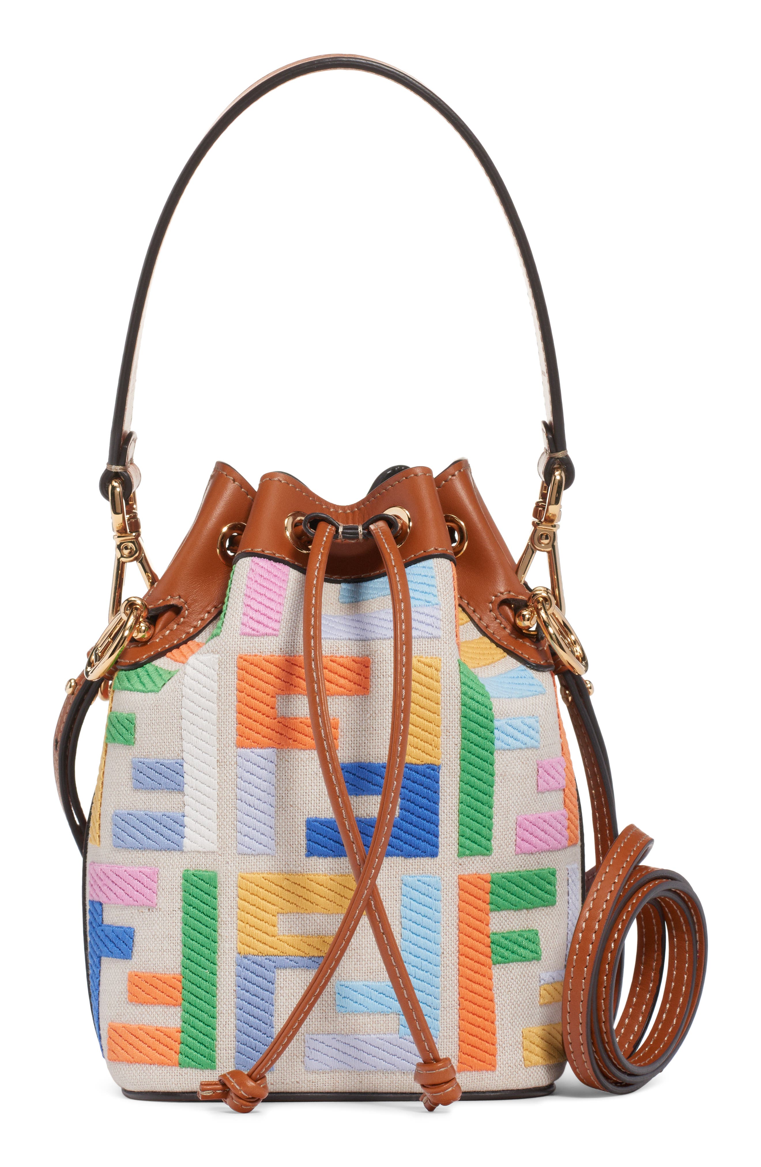 Fendi Mini Mon Tresor Logo Canvas Bucket Bag, Main, color, 