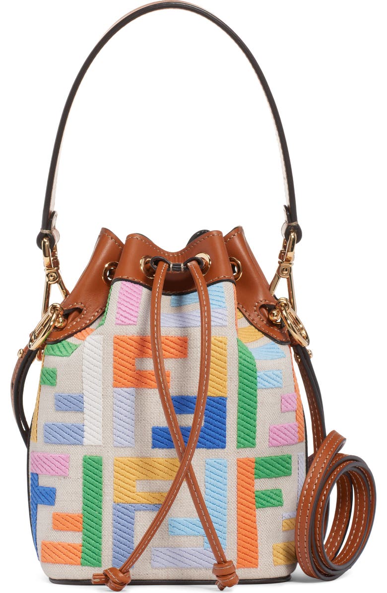Fendi Mini Mon Tresor Logo Canvas Bucket Bag, Main, color,