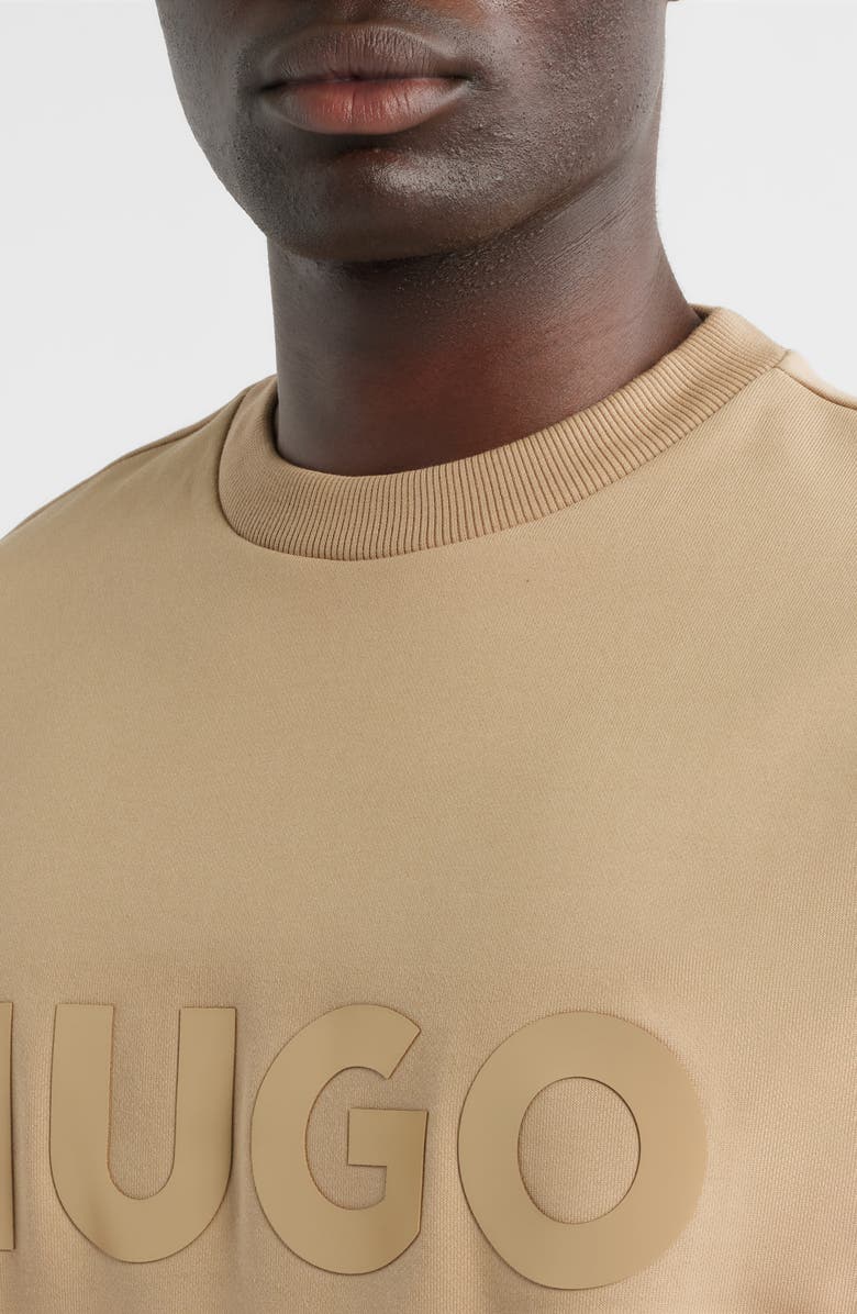 HUGO Dinex Cotton French Terry Crewneck Sweatshirt, Alternate, color, Medium Beige