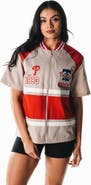 THE WILD COLLECTIVE Women's The Wild Collective  Cream Philadelphia Phillies Racing Raglan Full-Zip T-Shirt