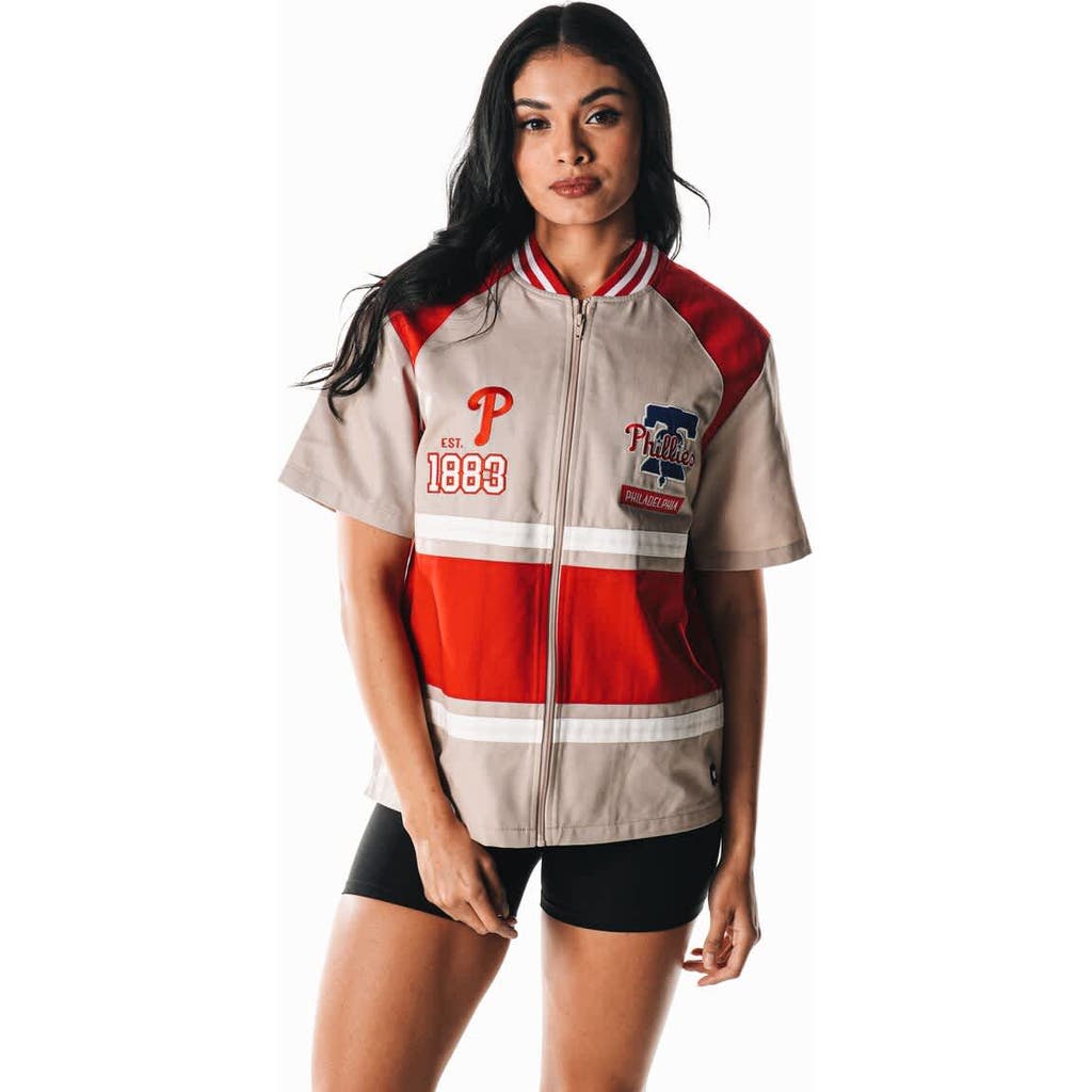 The Wild Collective Cream Philadelphia Phillies Racing Raglan Full-zip T-shirt In White