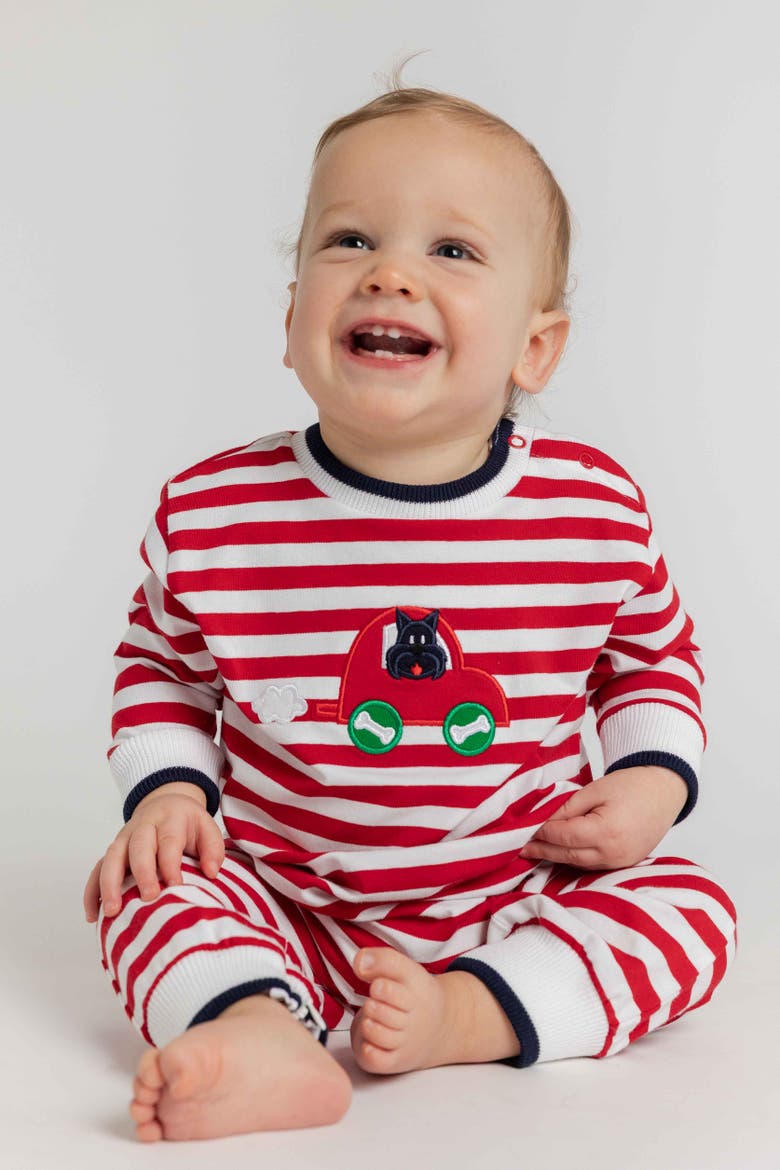Stripe Knit Longall with Scotty Dog In Car, Alternate, color, Red & White Stripe