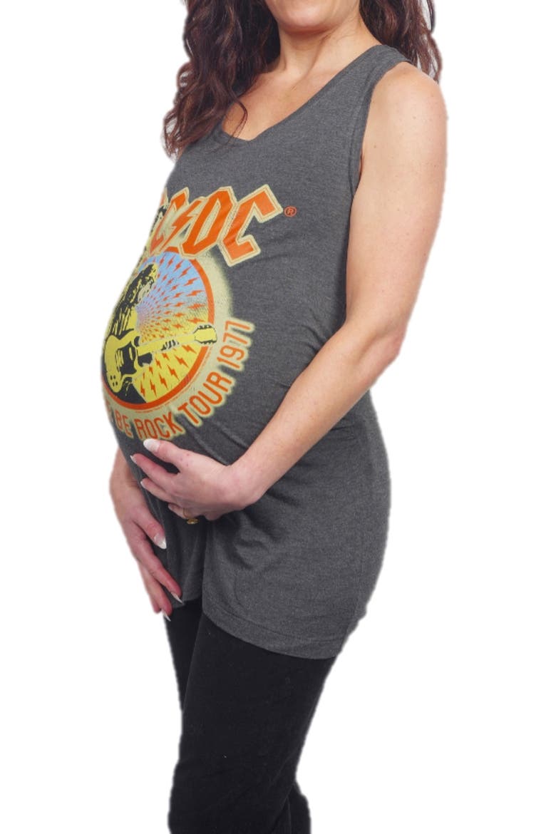 AC/DC Graphic Ruched Maternity Tank, Alternate, color, CHARCOAL