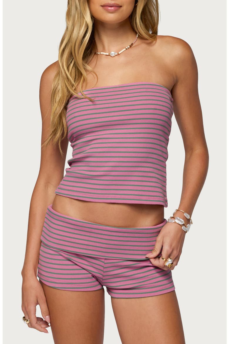Monikah Stripe Stretch Cotton Tube Top, Main, color, PINK