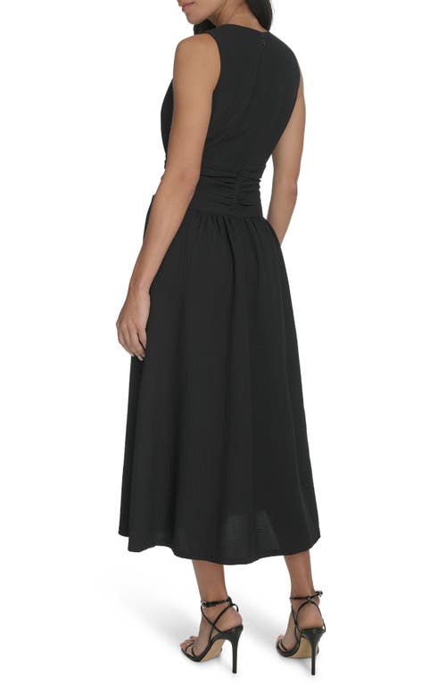 Shop Calvin Klein Sleeveless Knotted Waist Gauze Midi Dress In Black