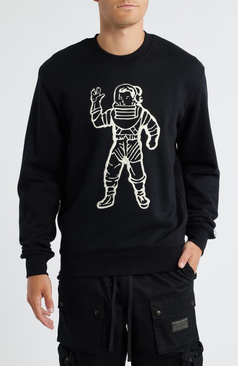 Billionaire Boys Club BB Astronaut Embroidered Cotton Crewneck Sweatshirt, Main, color, Black