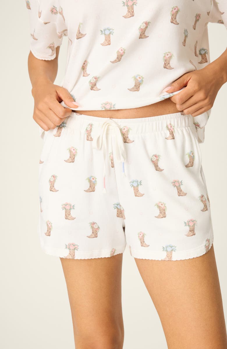 PJ Salvage Western Blooms Peachy Jersey Pajama Shorts, Alternate, color, Ivory