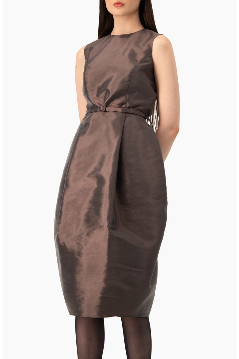 Draped Tulip-skirt Midi Dress, Main, color, Brown
