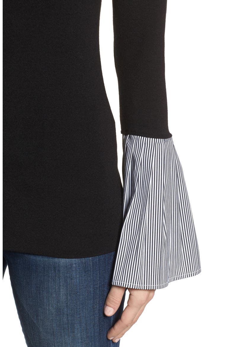 Poplin Bell Cuff Sweater, Alternate, color, BLACK