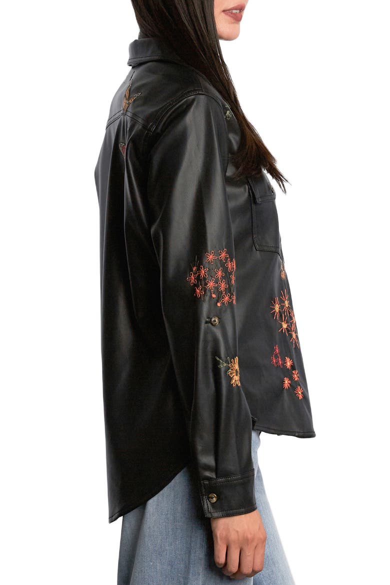 Happy Garden Faux Leather Button-Up Shirt, Alternate, color, BLACK LAKE