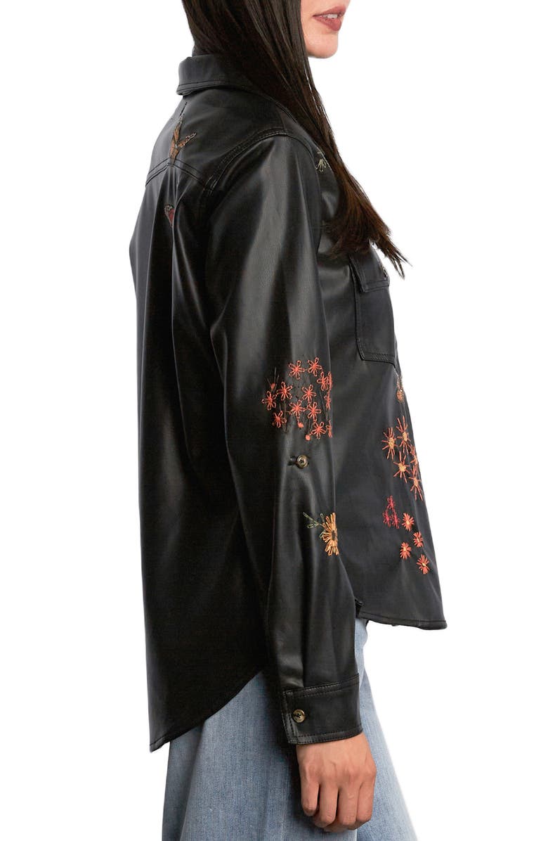 Billy T Happy Garden Faux Leather Button-Up Shirt, Alternate, color, Black Lake