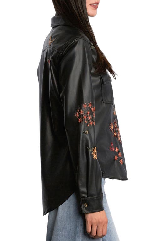 Billy T Happy Garden Faux Leather Button-up Shirt In Black