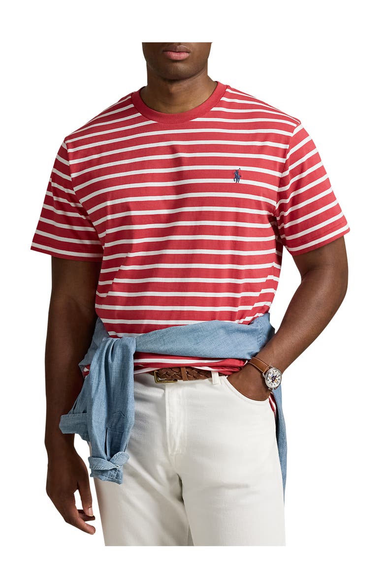 Polo Ralph Lauren Big & Tall Striped Jersey Crewneck T-Shirt, Main, color, Spring Red And White