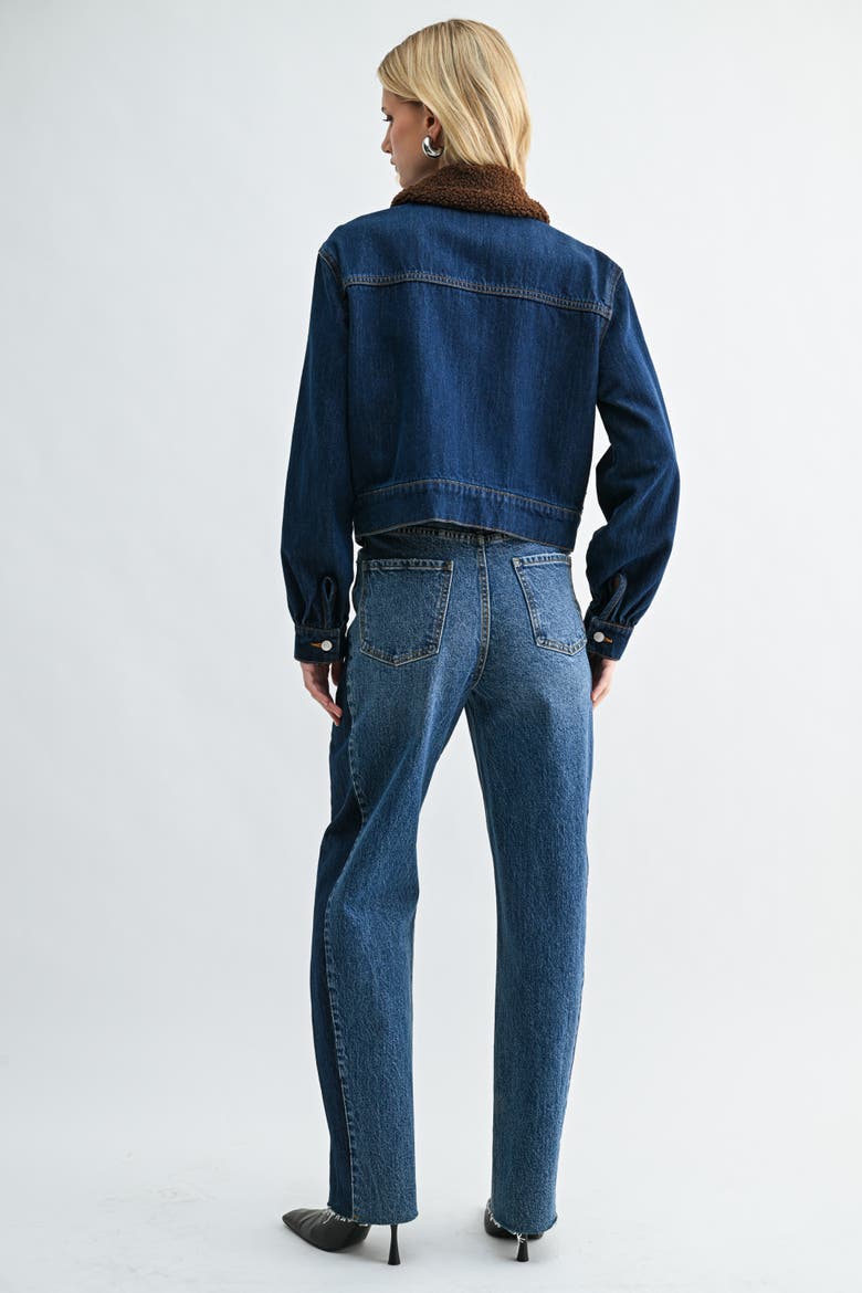 Two-Tone Cropped Denim Jacket, Alternate, color, Two Tone Dark Wash