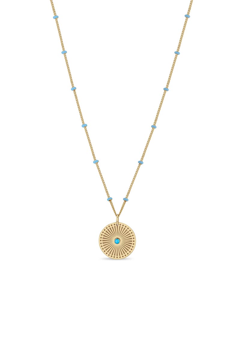 Zoë Chicco Turquoise Sunbeam Medallion Satellite Chain Necklace, Main, color, 
