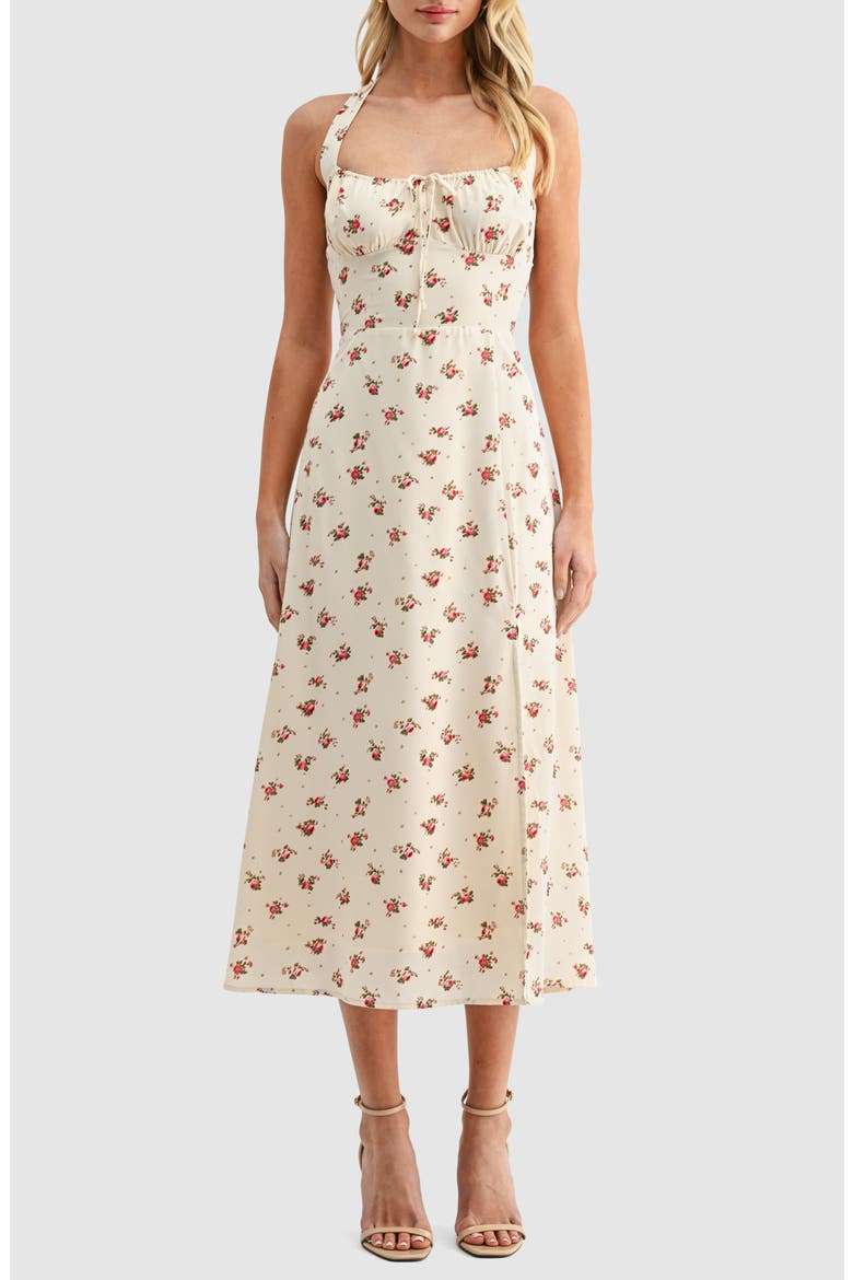Floral Print Halter Dress, Main, color, CREAM FLORAL
