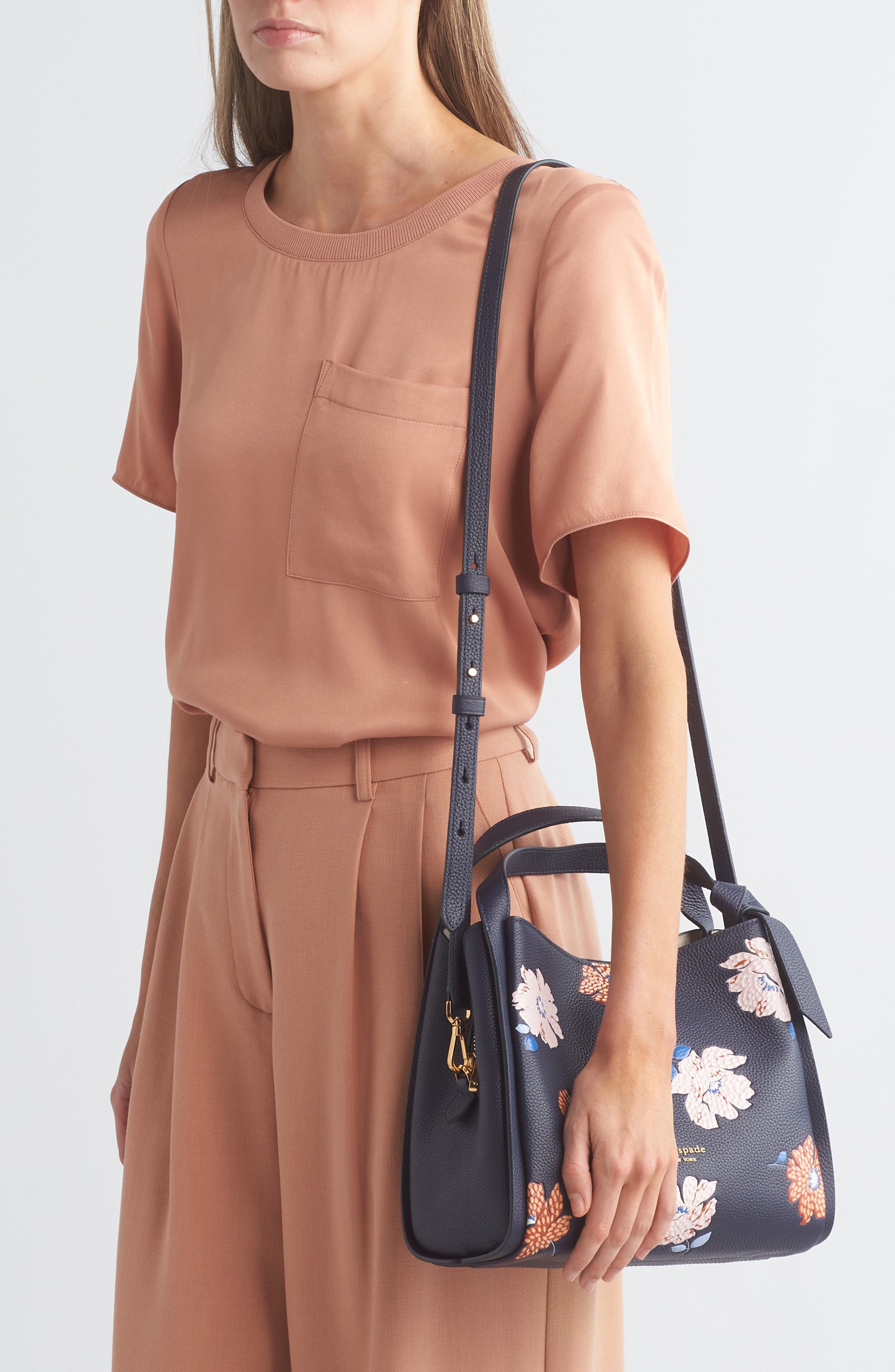 Kate Spade New York knott dotty floral embossed leather satchel, Alternate, color, 