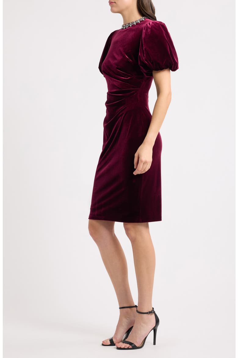 Jeweled Neck Velvet Dress, Alternate, color, WINE