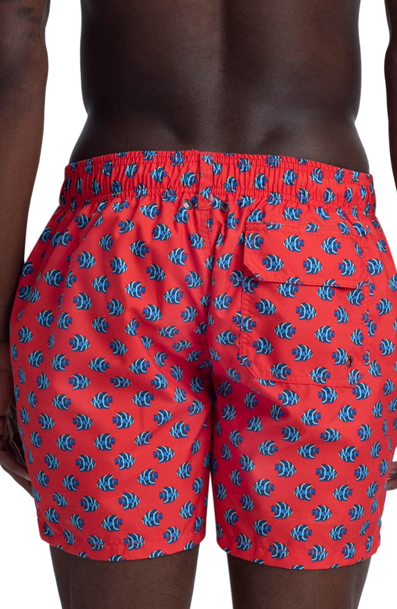 Bugatchi Neat Print Swim Trunks, Alternate, color, 
