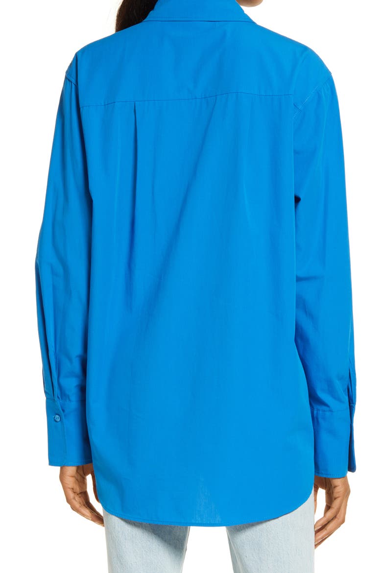 Poplin Boyfriend Button-Up Shirt, Alternate, color, BRIGHT BLUE
