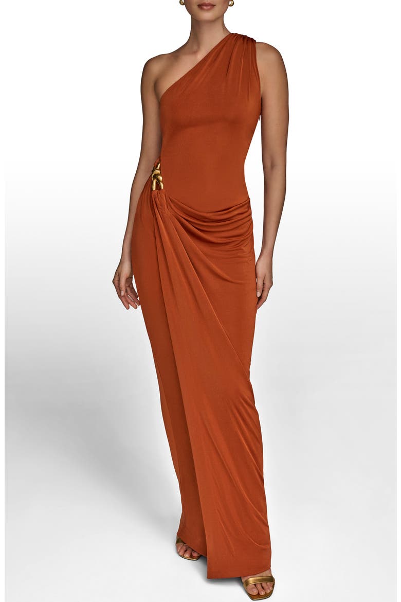 One-Shoulder Stretch Jersey Gown, Main, color, CINNAMON