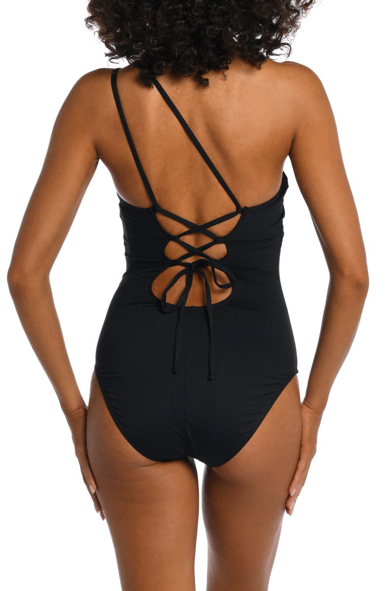 La Blanca Goddess One-Shoulder One-Piece Swimsuit, Alternate, color, Black