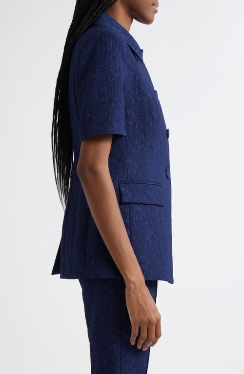 Veronica Beard Bodie Floral Embroidery Elbow Sleeve Dickey Jacket In Navy