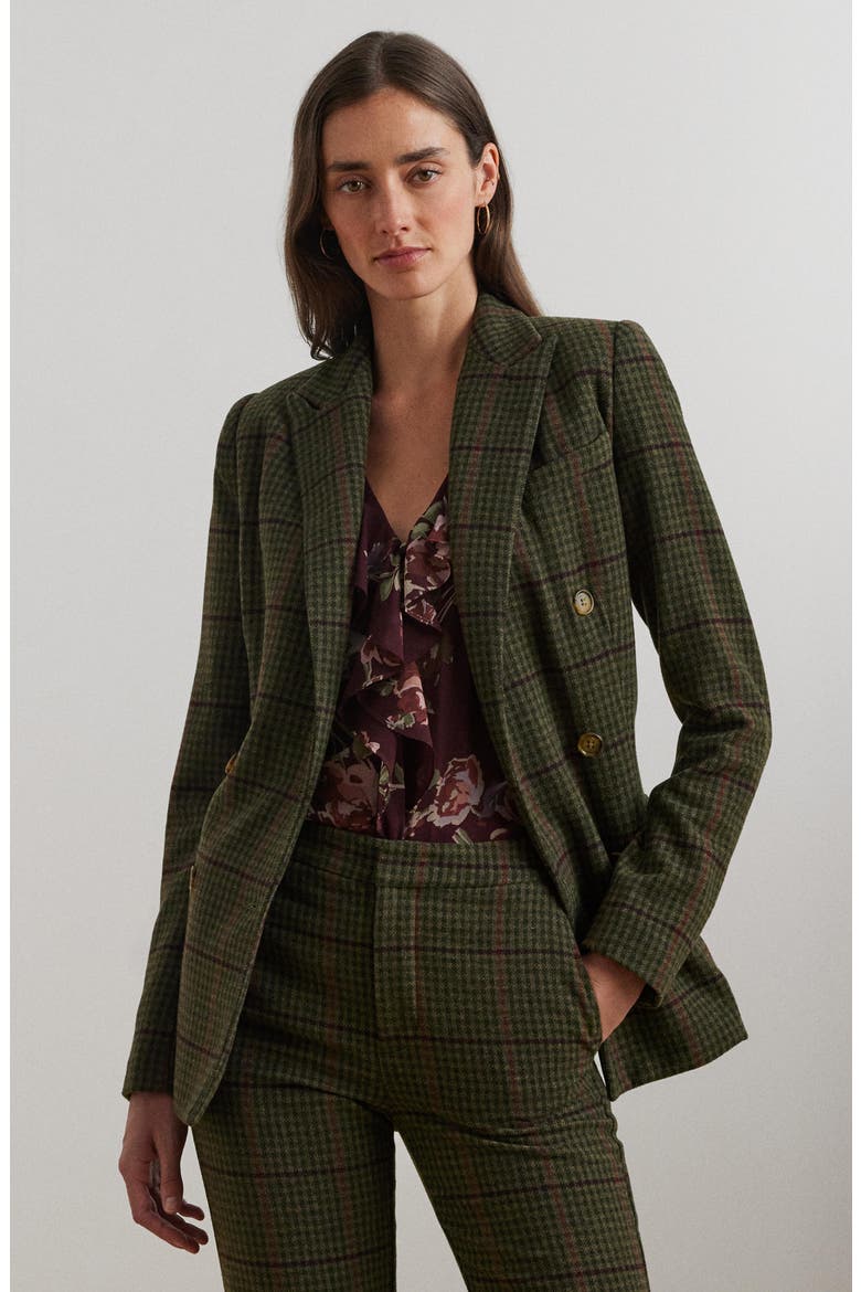Check Double Breasted Jacket, Alternate, color, OLIVE MULTI