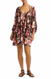 Sea Level Rosewood Boho Balloon Sleeve Cover-Up Minidress