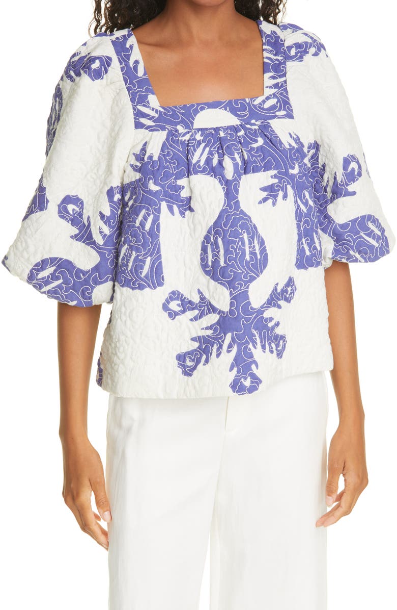Sea Henrietta Print Puff Sleeve Top, Main, color, 