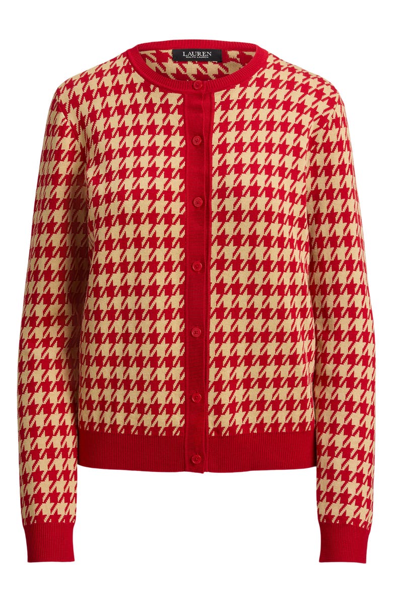 Lauren Ralph Lauren Houndstooth Cotton Blend Cardigan, Alternate, color, Red/ Tan