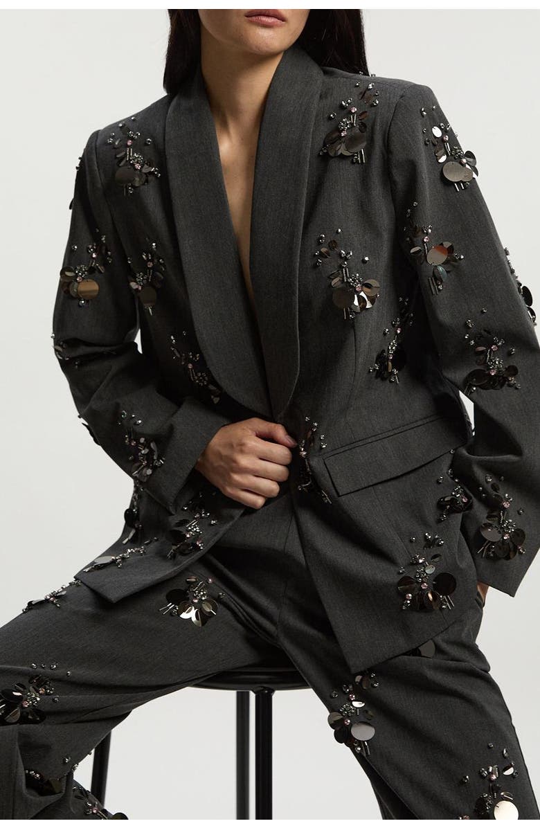 Karen Millen Embellished Single-Breasted Blazer, Alternate, color, Grey