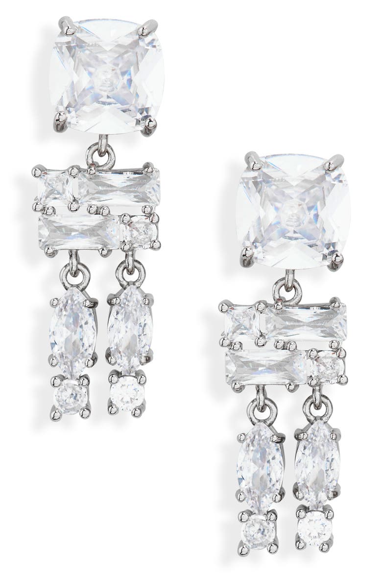 Crystal Drop Earrings, Main, color, SILVER / CRYSTAL