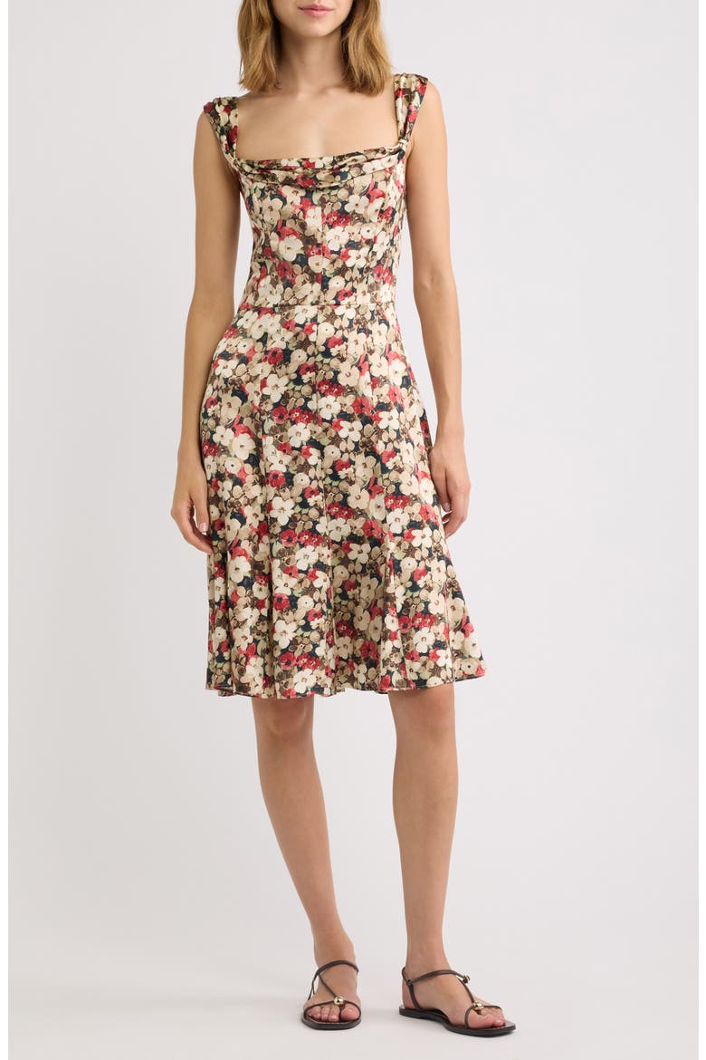 Donielle Cowl Neck Silk Dress, Main, color, WILDFLOWER BRAMBLE