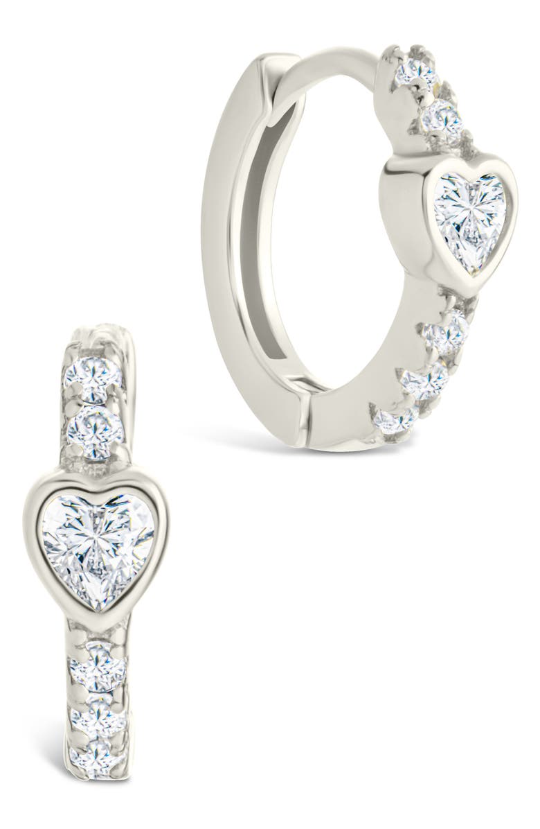 Sterling Forever Heart Bezel Hoop Earrings, Main, color, Silver