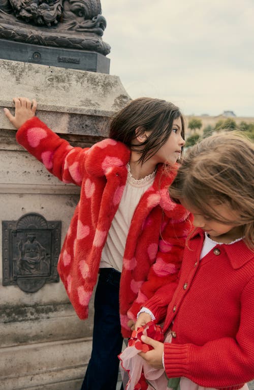 Mini Boden Kids' Collared Faux Fur Coat In Red