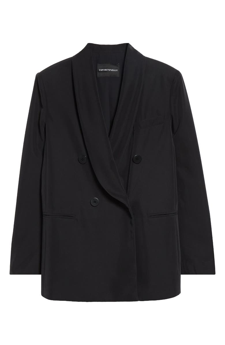 Emporio Armani Relaxed Fit Double Breasted Cupro Blazer, Main, color, Solid Black