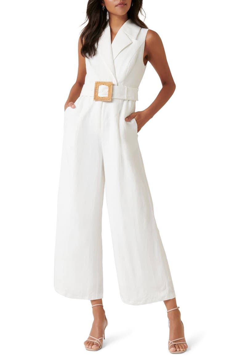 Belted Linen Blend Jumpsuit, Main, color, PORCELAIN