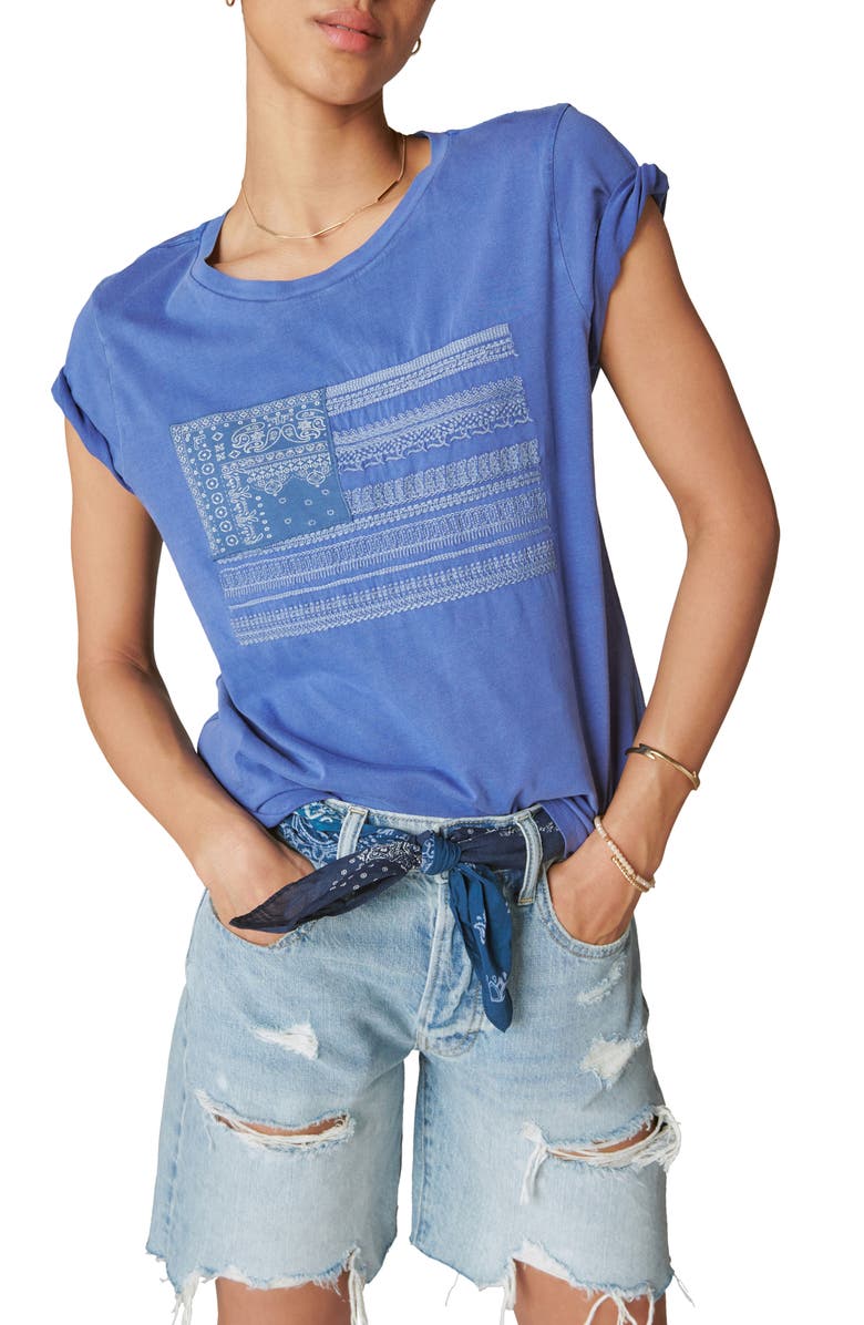 Lucky Brand Bandana Flag Embroidered Classic Graphic T-Shirt, Main, color, 