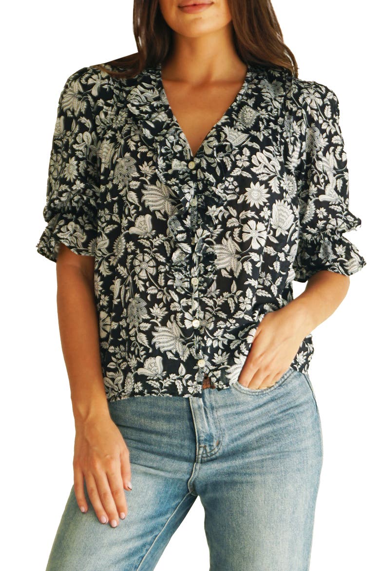 Chloe Floral Ruffle Cotton Shirt, Main, color, Midnight Garden