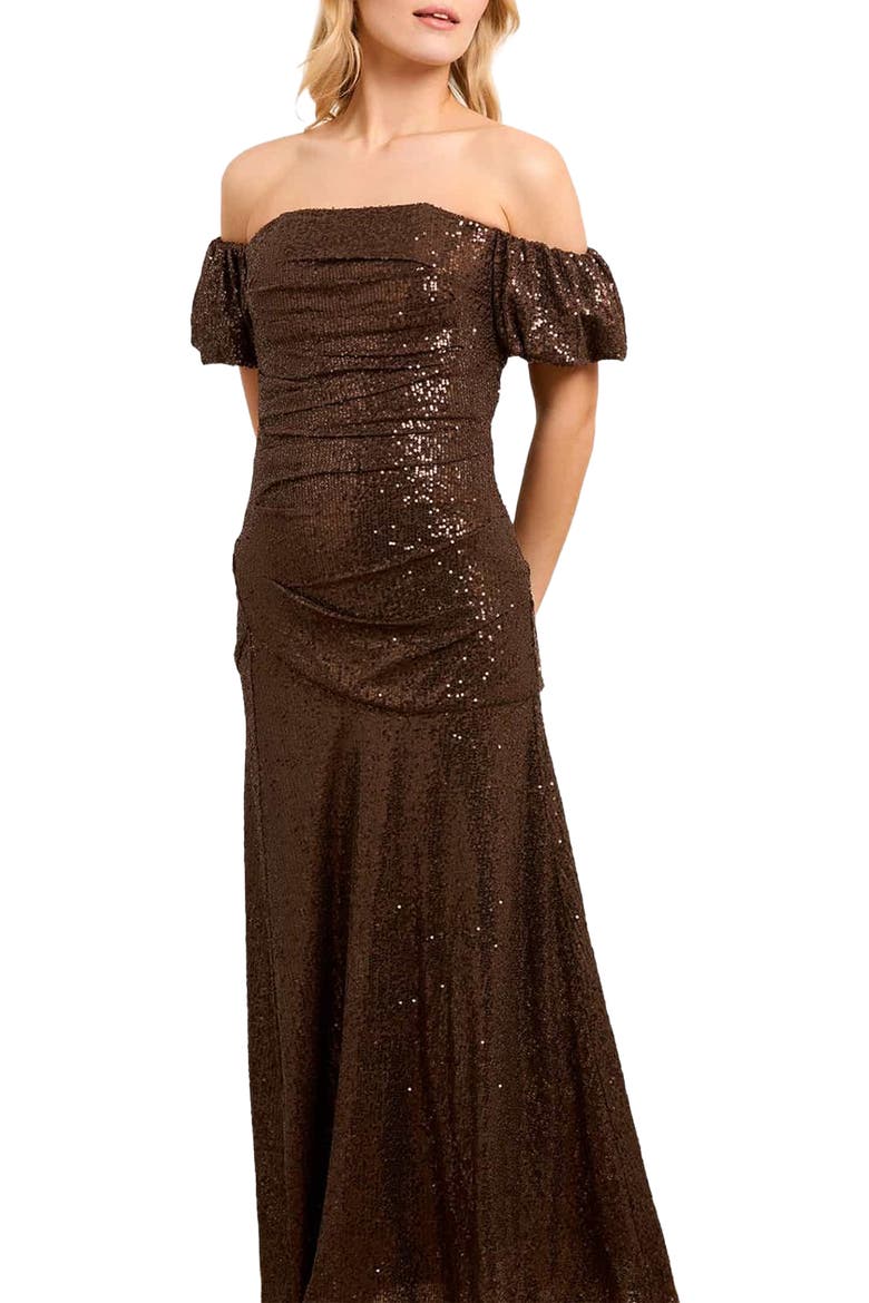 Sunbeam Valentina Off-Shoulder Gown, Alternate, color, Chocolate