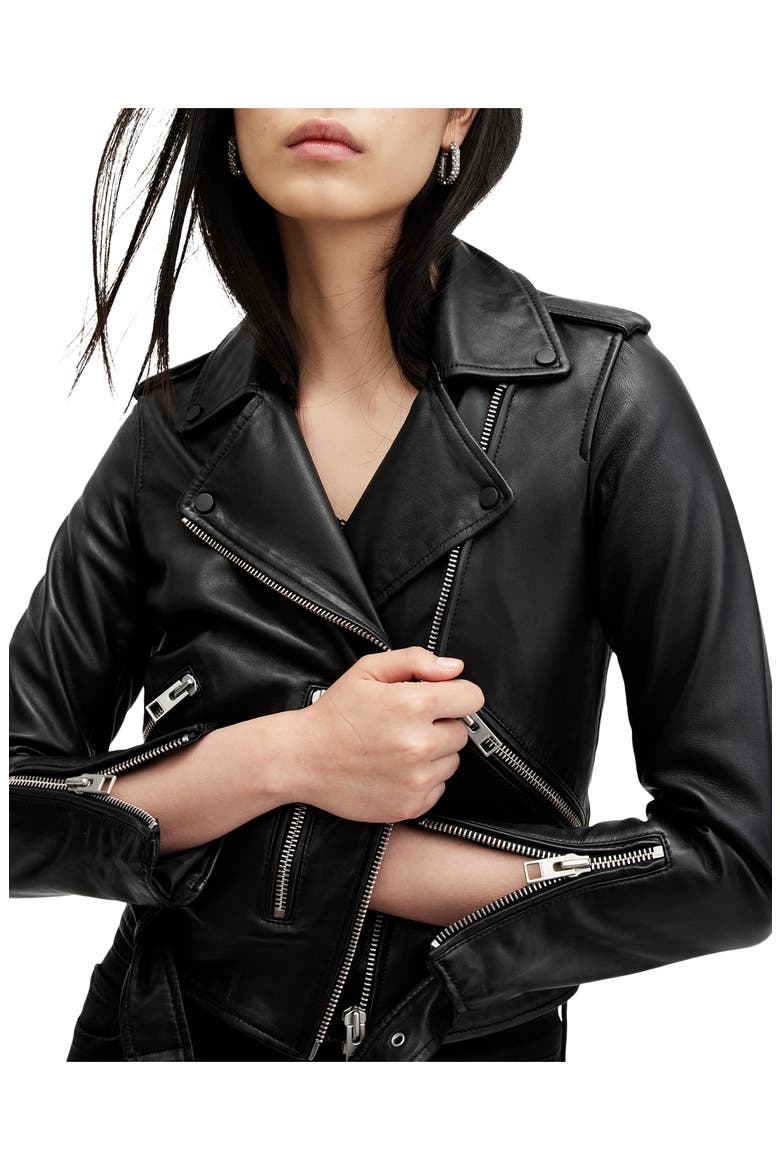Balfern Leather Biker Jacket, Alternate, color, BLACK/ SILVER